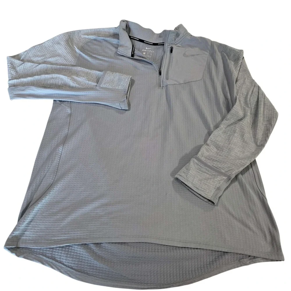 Nike Dri-FIT Running 1/4 Zip‎ Long Sleeve Shirt Men's XXL Grey Textured Preppy
